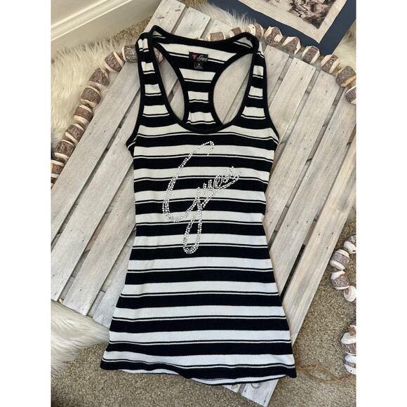 Vintage Y2K Guess Embellished Rhinestone Stripe Tank Top Shirt - Picture 3 of 7